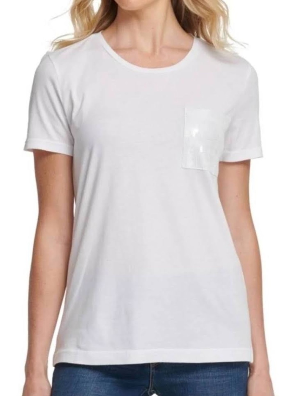 DKNYโShortโSleeveโSequinโPocketโT-ShirtโinโWhite